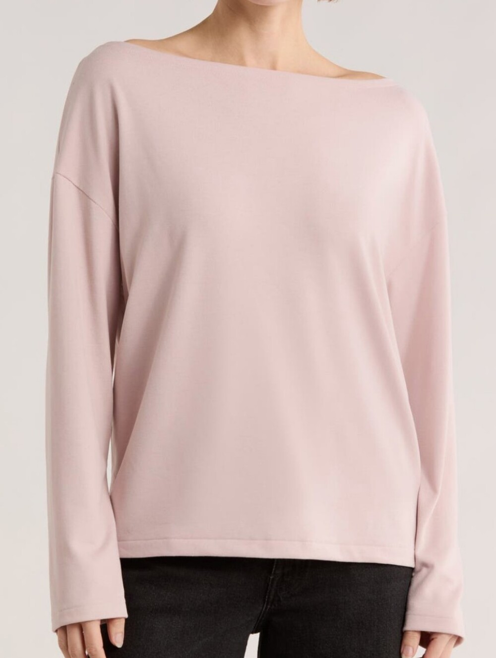 AllSaints Rita Size Large Boat Neck Long Sleeve Mauve Chalk Pink Top